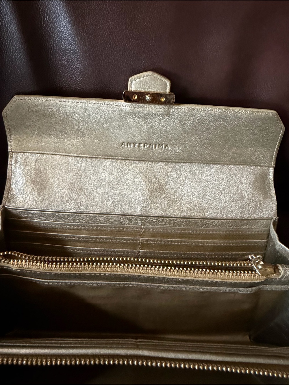 Anteprima Gold Croc-Embossed Clutch Long Wallet GUC - Picture 12 of 14